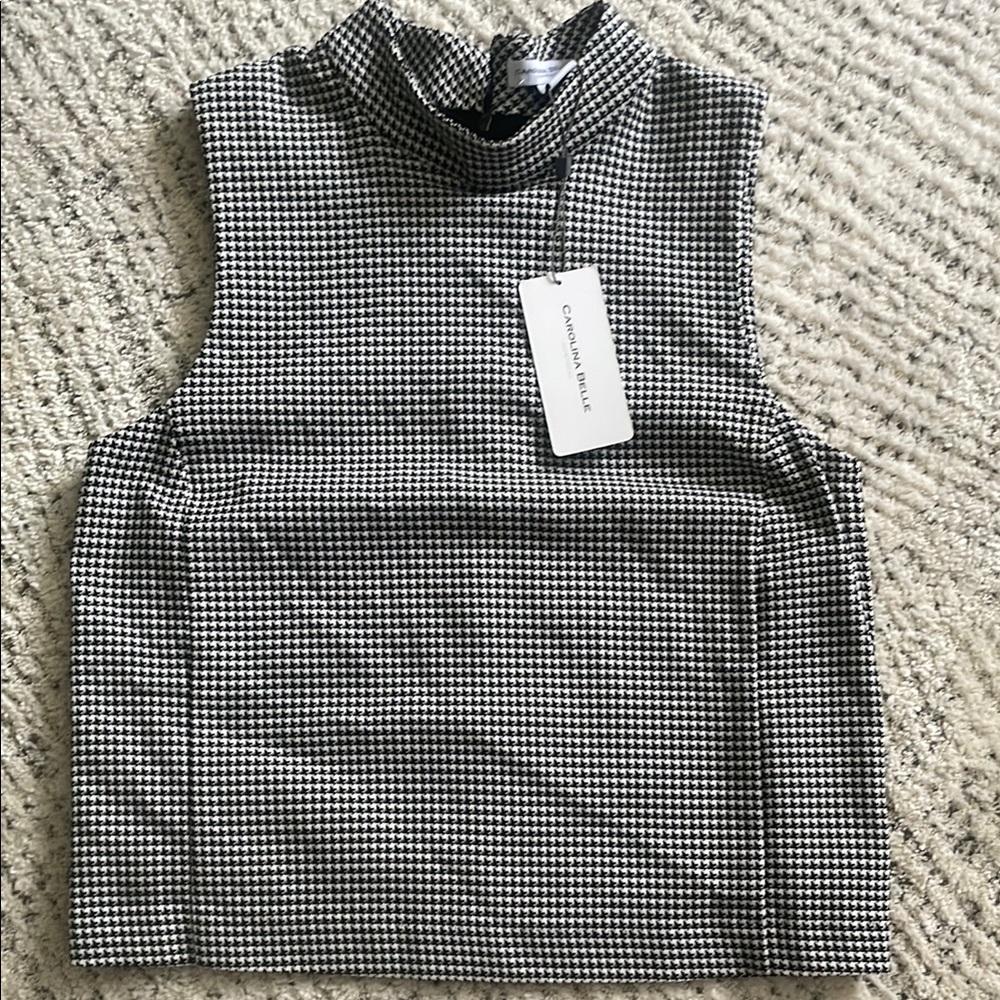 Carolina Belle Houndstooth White Black Tank